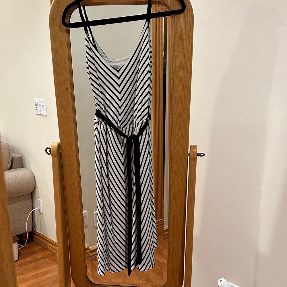 Red Haute Black and White Striped V-Neck Maxi Dress